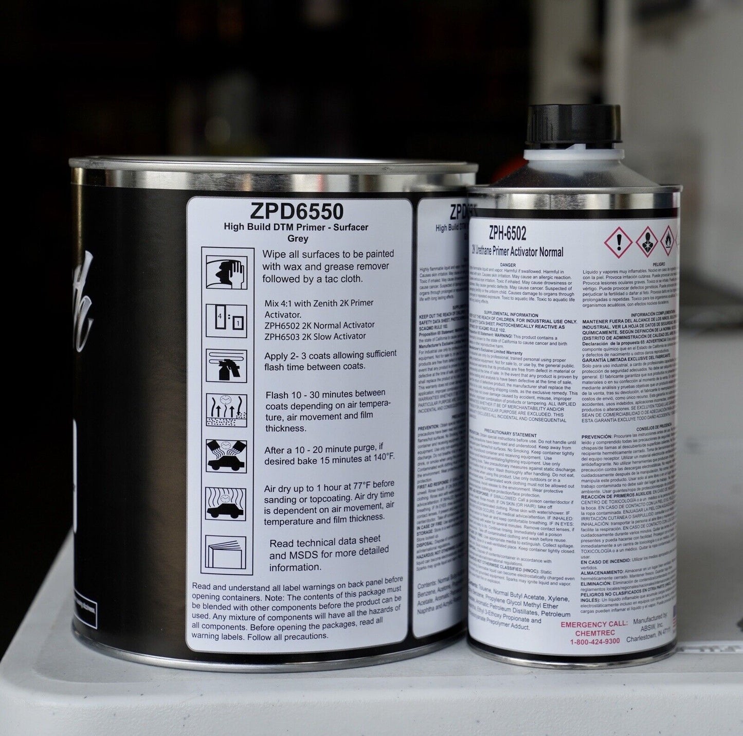 ZPD6550 Zenith Auto 2K Urethane High Build DTM Primer Surfacer Grey - Gallon Kit