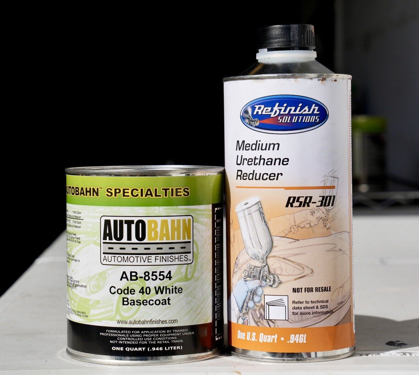 Autobahn Code 40 GM Code 8554 White Basecoat AB-8554 Quart Size Kit W/Reducer!