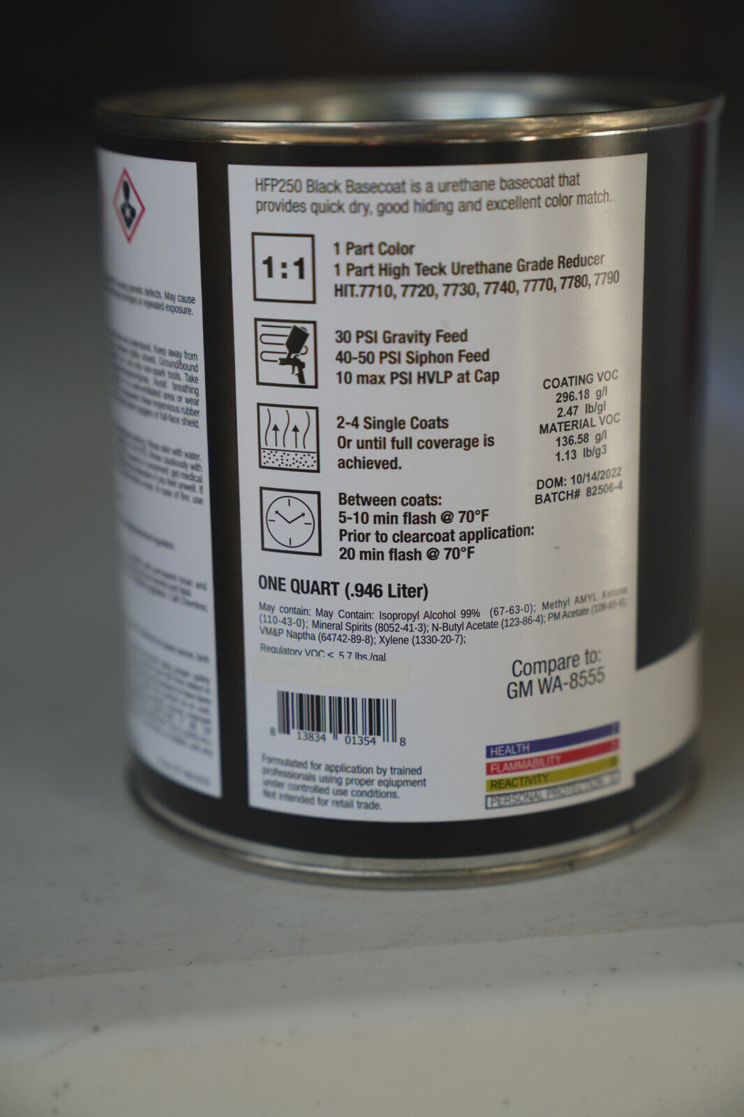 HIGH TECK HFP 250 GM 8555 EBONY BLACK BASECOAT AUTO PAINT QUART