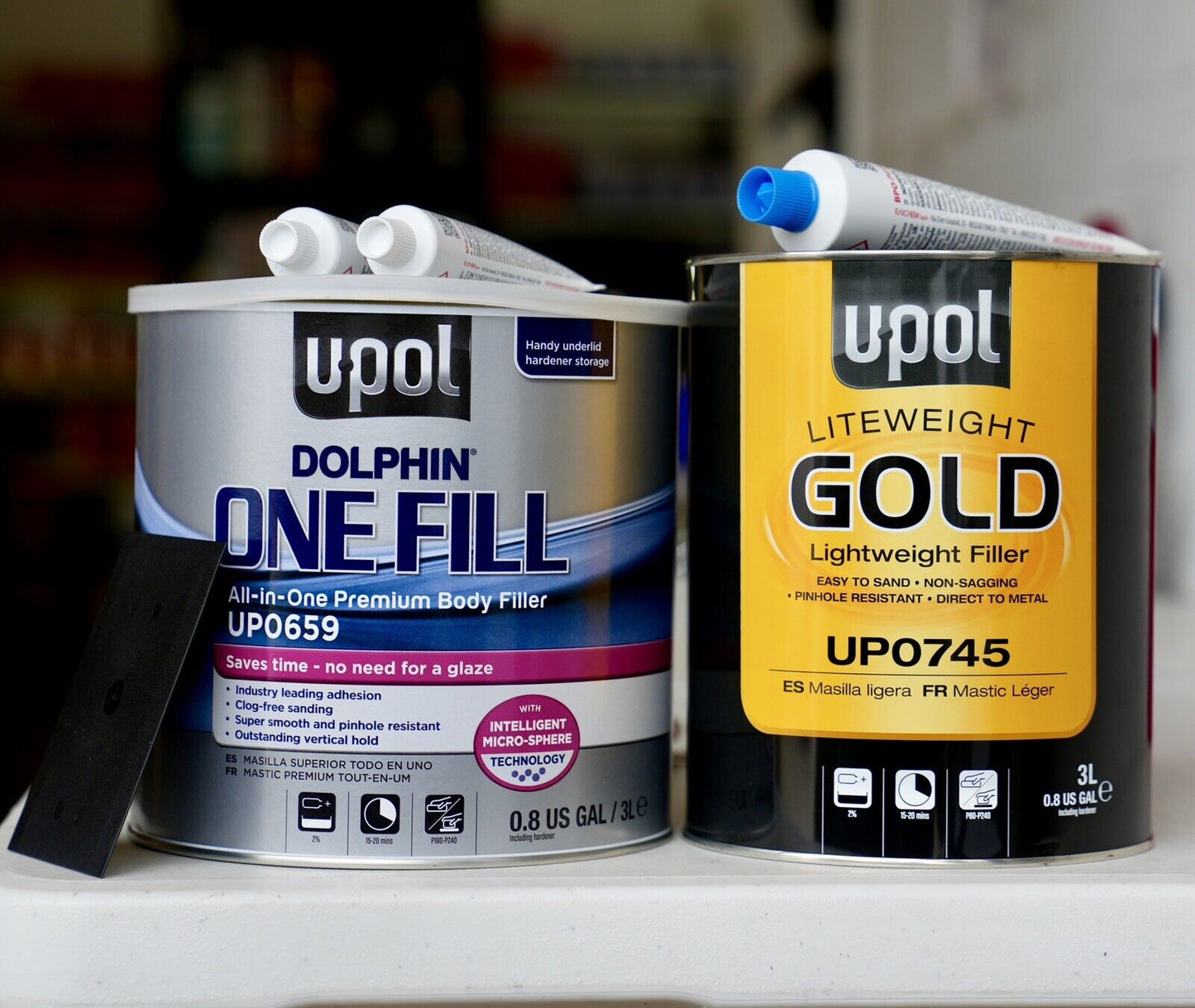 U-Pol Dolphin One Fill All-In-One Body Filler + Gold Body Filler Combo Kit