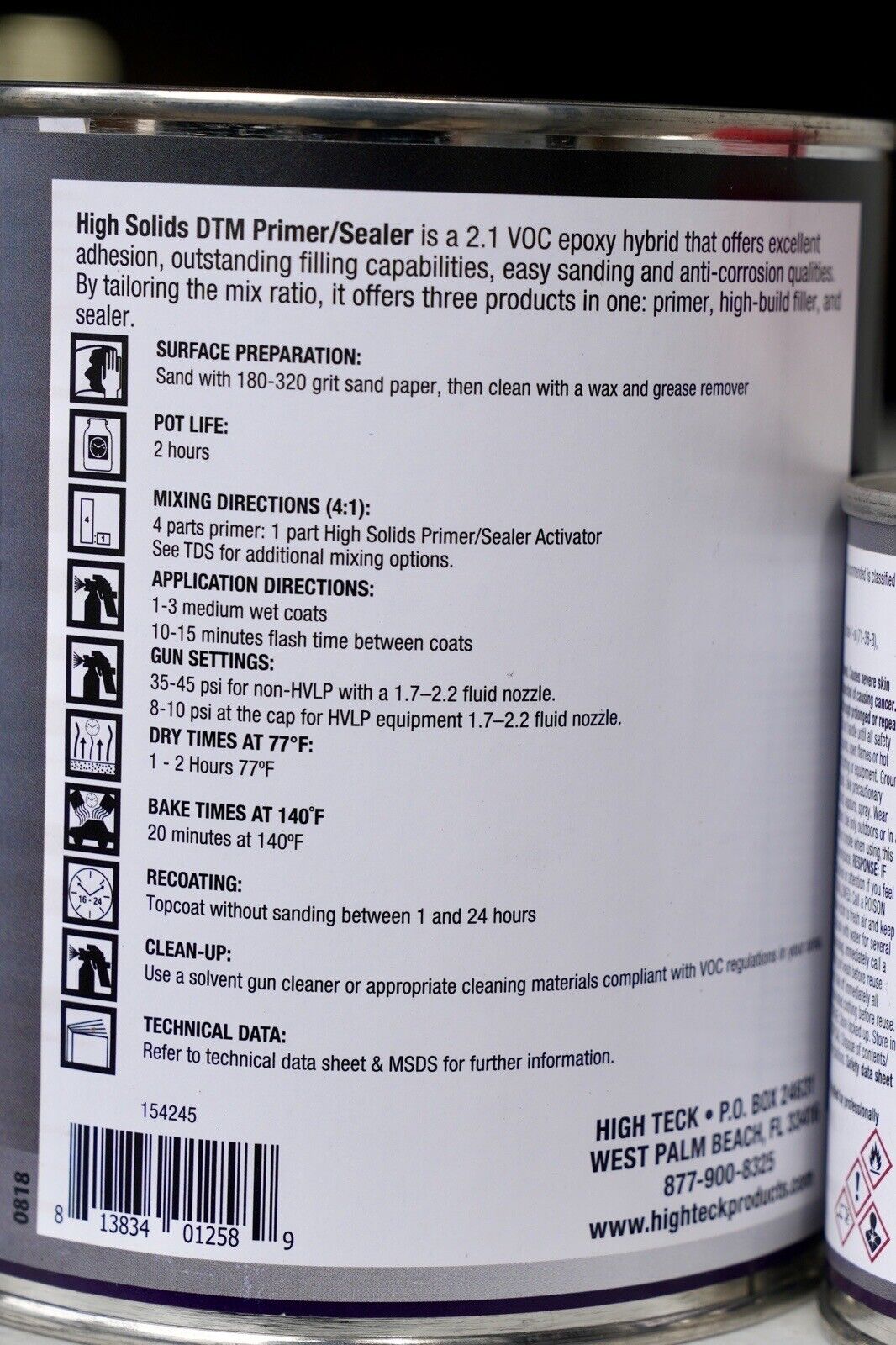 77423 High Teck 2K High Solids DTM Primer/Sealer White - Quart Kit w/Hardener