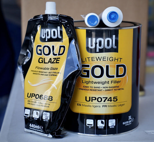 UPOL (0745 + 0688) Gold Lightweight Body Filler With Gold Glaze Putty Bundle