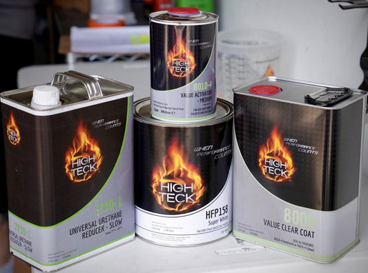 High Teck Toyota 040 Super White Basecoat Paint, Reducer, Clearcoat Gallon Kit