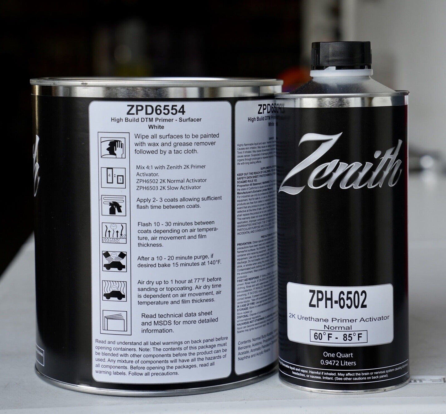Zenith ZPD6554 Auto 2K Urethane High Build DTM Primer Surfacer White - Gallon Kit