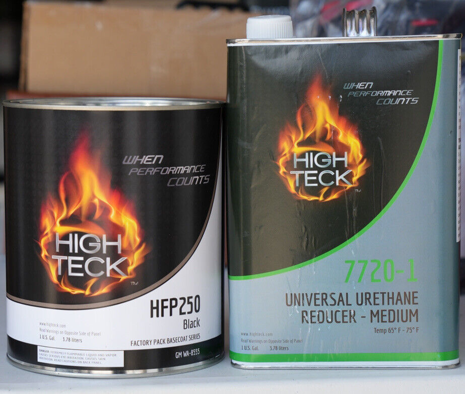 HIGH TECK GM 8555 Ebony Black Basecoat Auto Paint Gallon Size + Reducer - HFP 250
