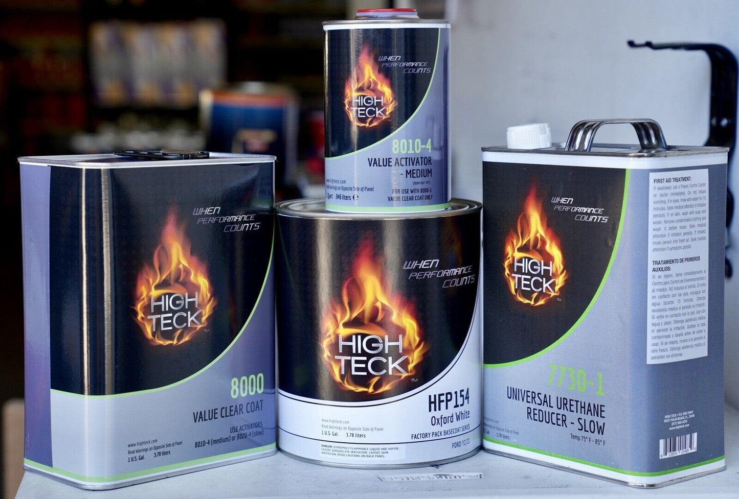 High Teck Ford YZ Oxford White Basecoat Paint, Reducer, Clearcoat Gallon Kit