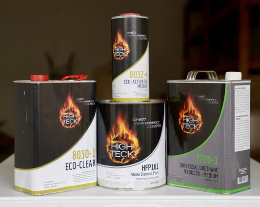 High Teck 8030 White Diamond Pearl Clearcoat Basecoat Paint Reducer Gallon Kit