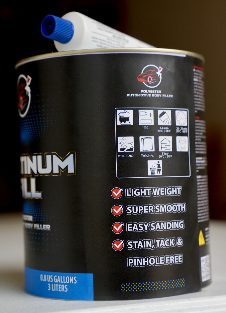 Platinum FILL Lightweight Body Filler 0.8 Gallon Can w/Hardener! Easy Sanding!