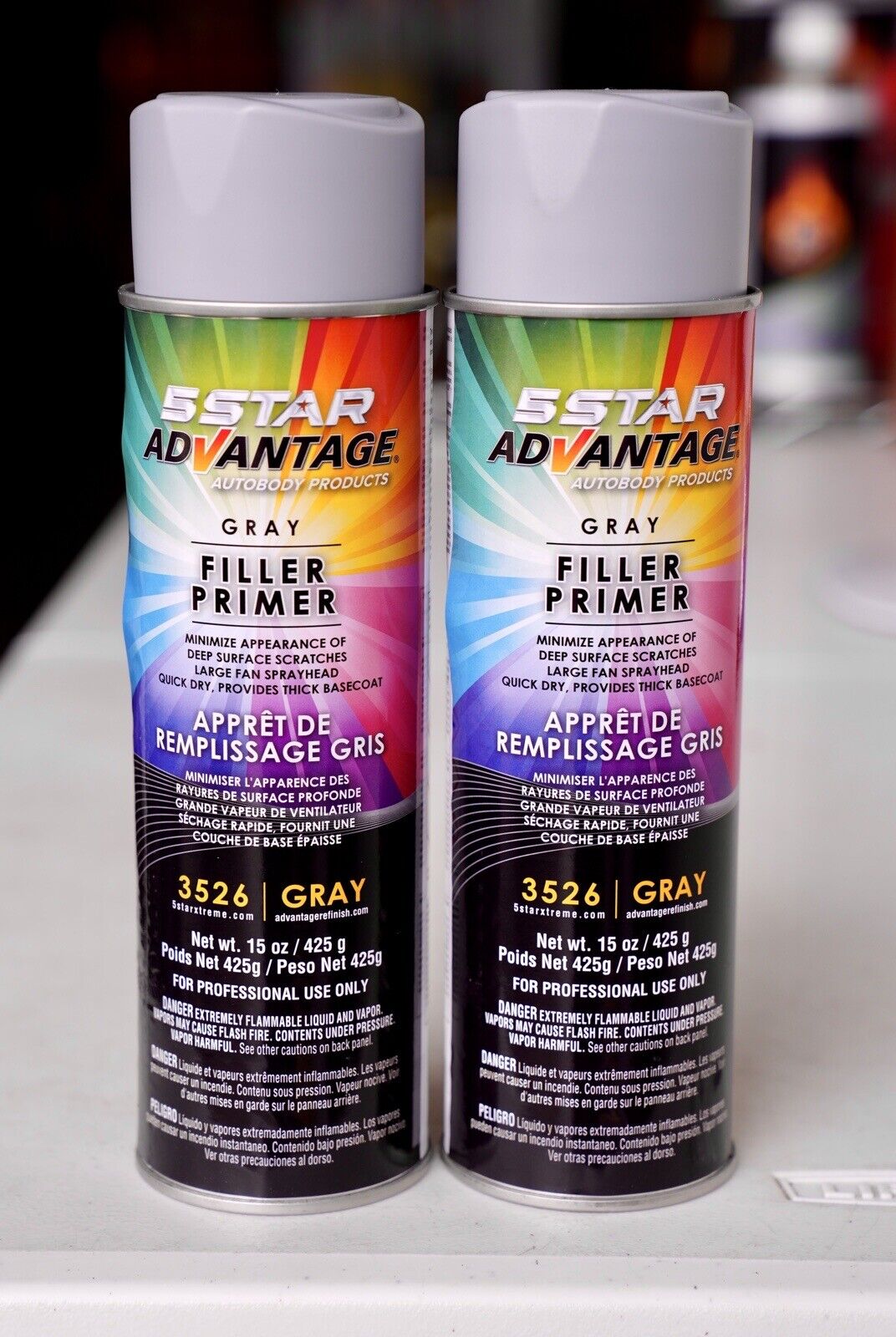 5 Star 3526 Advantage Gray Primer Filler 15oz Aerosol Cans 2-Pack