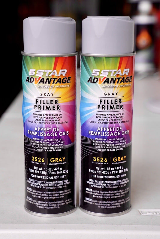 5 Star 3526 Advantage Gray Primer Filler 15oz Aerosol Cans 2-Pack