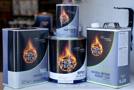 High Teck  Ford Dx Dark Blue Pearl Basecoat Paint, Reducer, Clearcoat Gallon Kit