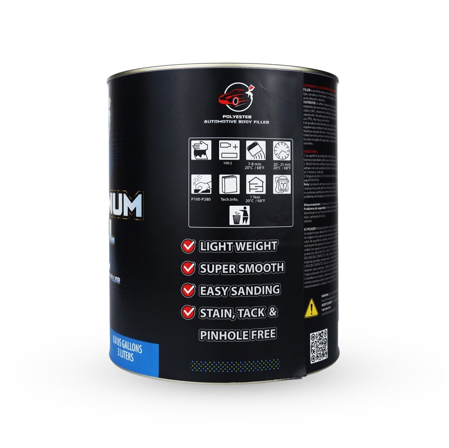 Platinum Fill Lightweight Body Filler 0.8 Gallon Can W/hardener!