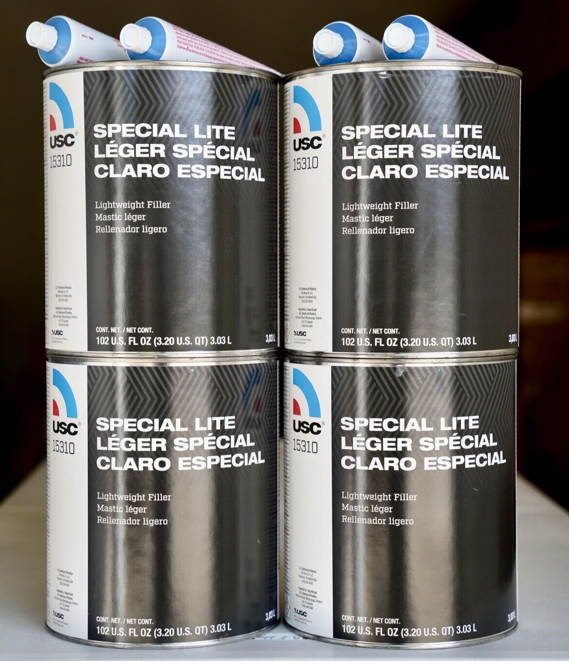 4 Pack! USC Special Lite 15310 Lightweight Filler, No Tack 0.8 Gallon + Hardeners