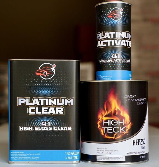 Ebony Black Basecoat Paint & Platinum 2K High Gloss 4:1 Clear Coat GALLON Kit