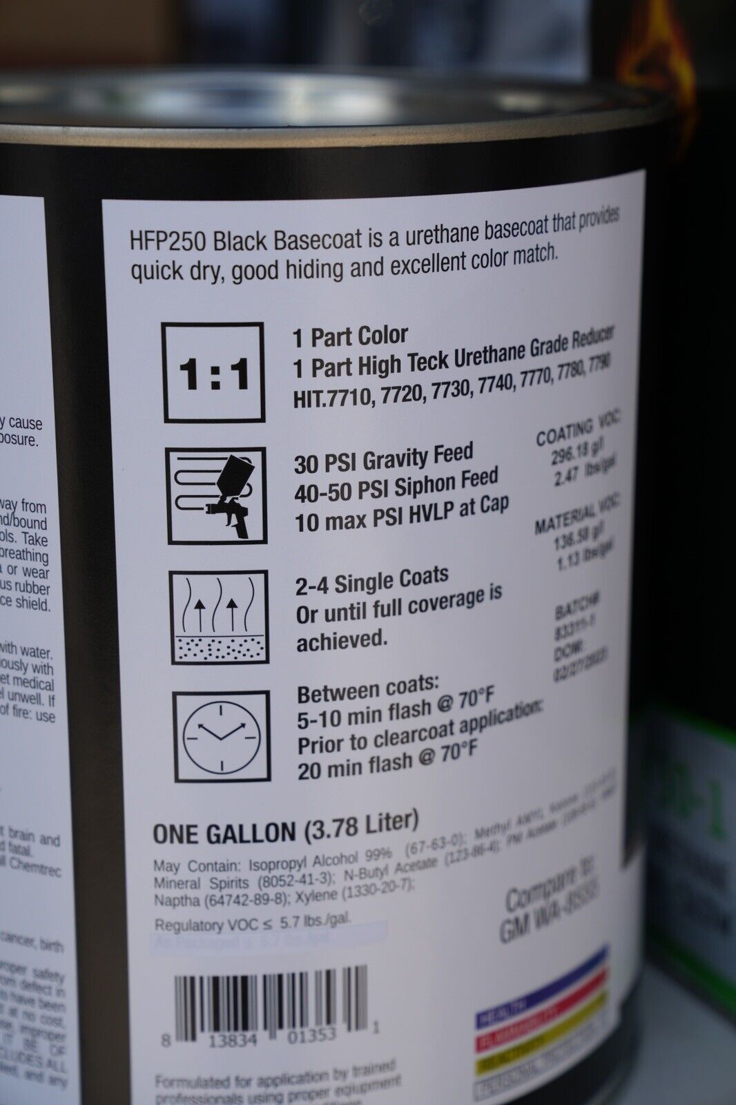 HIGH TECK GM 8555 Ebony Black Basecoat Auto Paint Gallon Size + Reducer - HFP 250