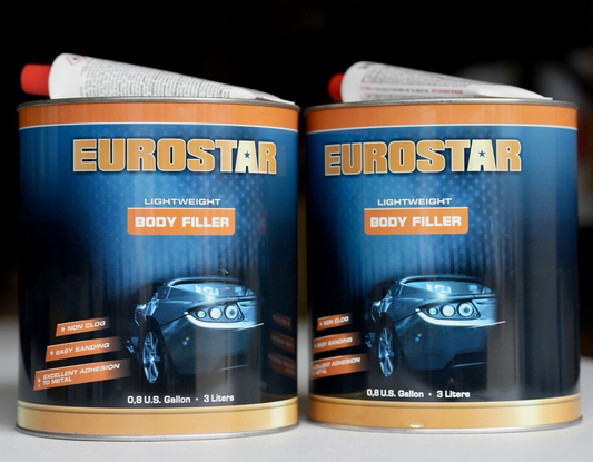 EUROSTAR Gold Lightweight Body Filler 3L Gallon w/Hardener Easy Sanding 2 PACK