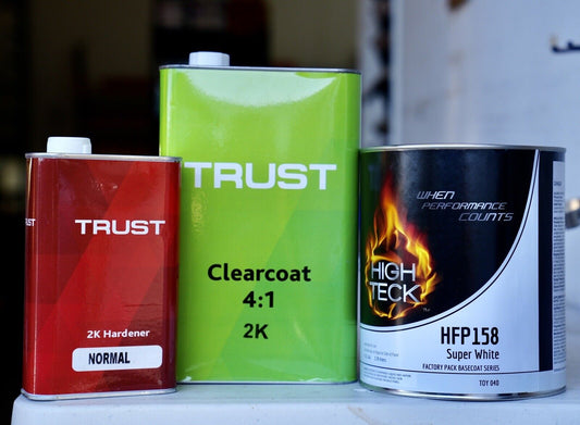 Super White Basecoat Paint & Trust 2K High Gloss Urethane Clear Coat Gallon Kit