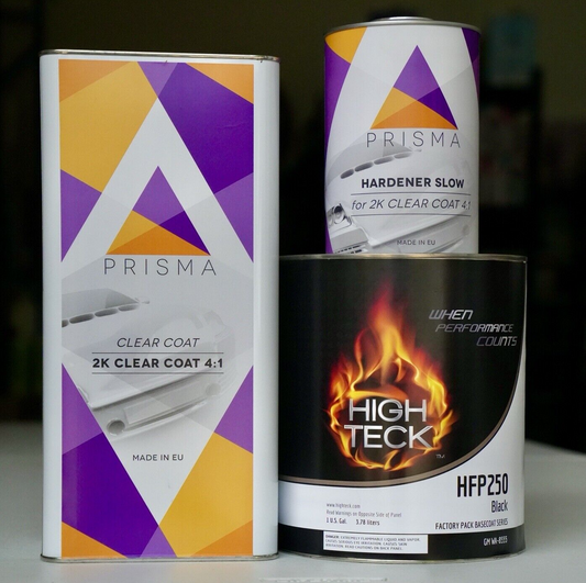 Ebony Black Basecoat Paint & Prisma Urethane 2k High Gloss Clear Coat Gallon Kit
